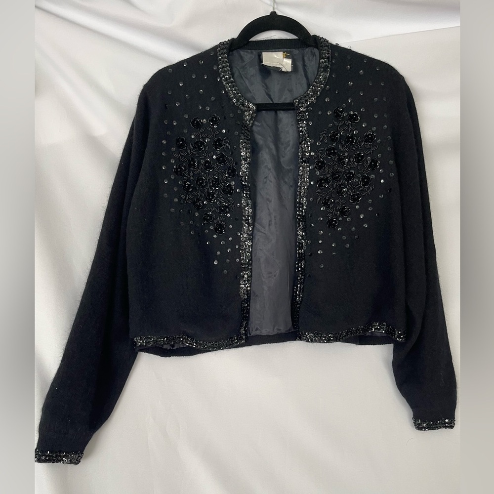 Elegant Black Beaded Cardigan